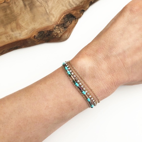 Express Jewelry - Express gold blue beaded delicate rhinestone bracelet